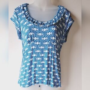 Banana Republic Top Shirt Short Sleeve Woman's Large Stretchy Print Blue White
